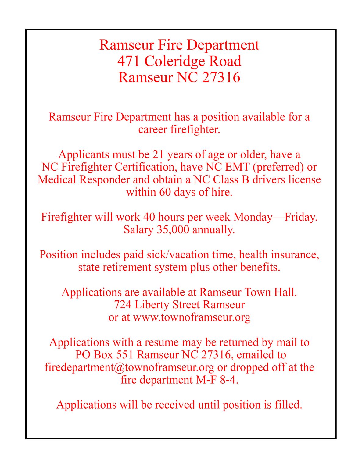 Careers Town of Ramseur